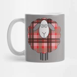 Scottish Red, Black and White Tartan Patterned Sheep Mug